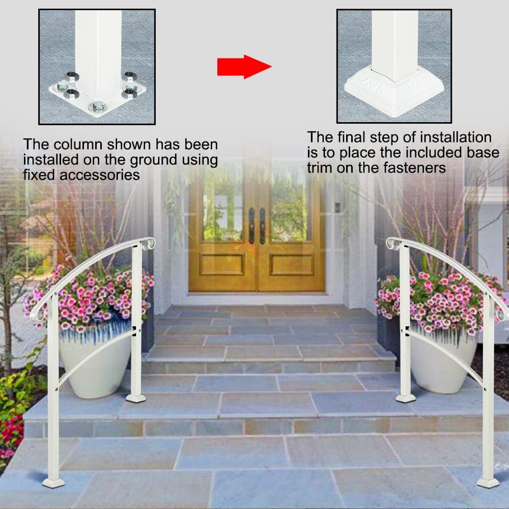 Bathroom handrail,Safety Handrail.Handrails for Outdoor Steps, Stair Handrail Black Wrought Iron Handrail Fits 1-3 Step Wall Handrail Stair Rail Wrought Iron Outdoor Hand Rails with Installation Kit H
