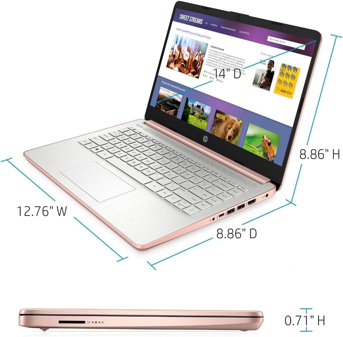 HP 14-inch Laptop for Business - Ultral Light Laptop for Student, Windows 11 Pro & Microsoft Office Lifetime & Free CD/DVD Drive, Intel Quad-Core N4120, 8GB RAM, 128GB eMMC + 256GB Micro SD, Rosegold