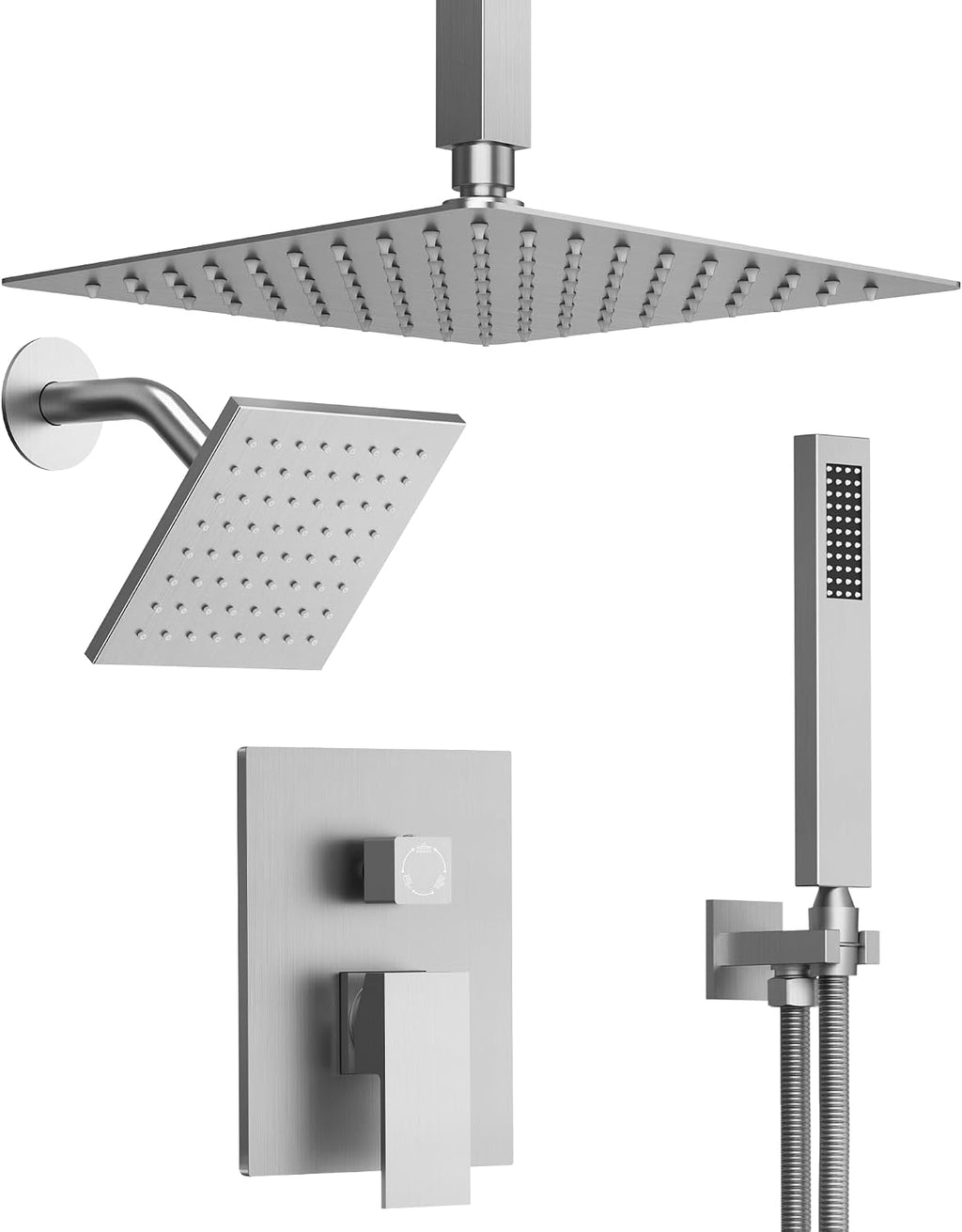 Brushed Nickel 3-Function Shower System with 10' Rainfall & 6' Secondary Shower Head, Handheld Combo Set, Wall Mounted cUPC Certified Pressure Balance Valve