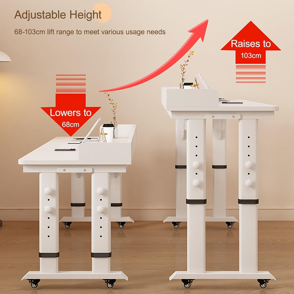 Overbed Table with Wheels Adjustable Height, Rolling Computer Desk Laptop Cart Over Bed Table for Bed Laptop Stand for Couch(Black-A,120cm/47.2in)