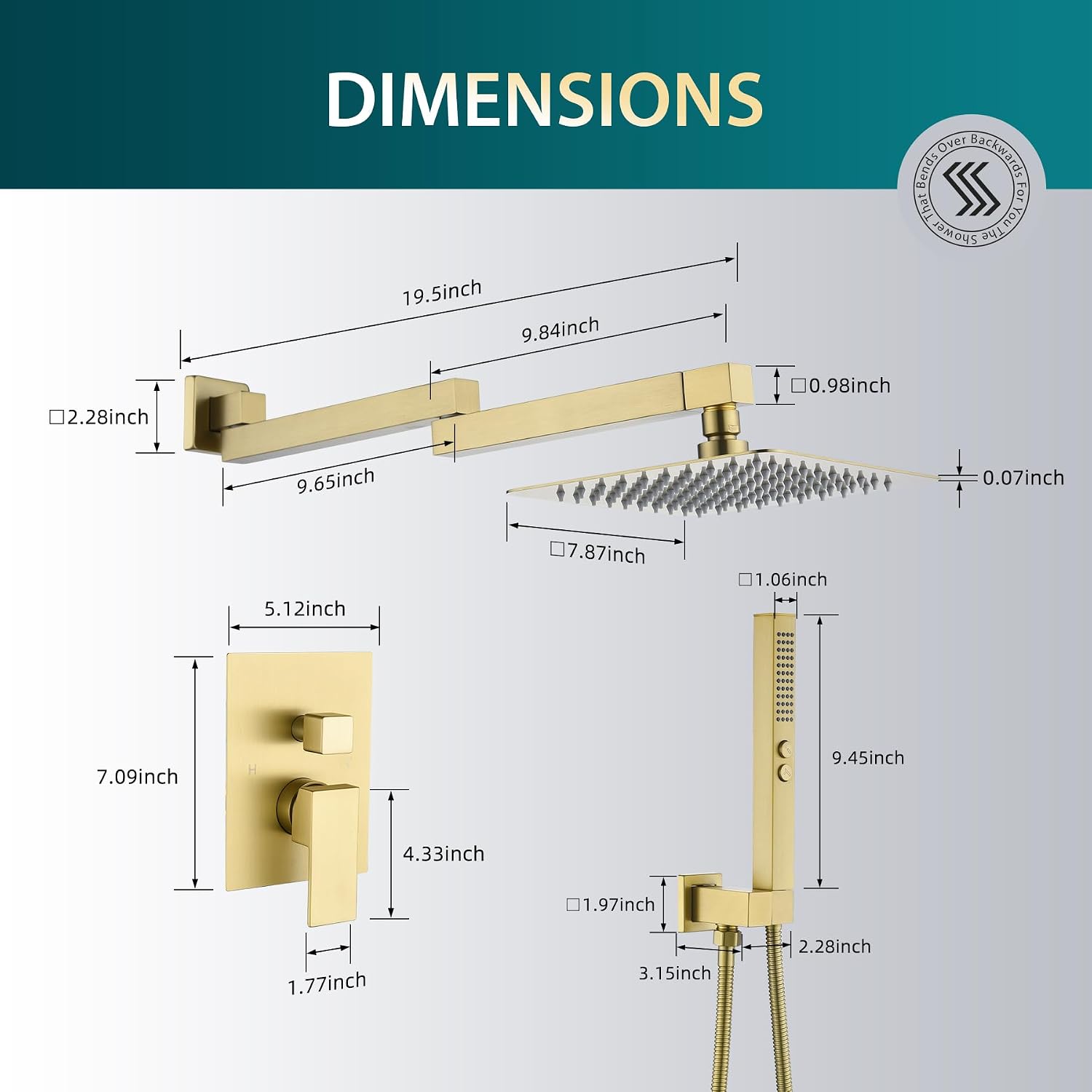 Brushed Gold Shower System with Rain Shower Heads with Handheld Spray Combo, Gold Shower Faucet Set with Rain Shower and Handheld, Gold Shower Head and Handle Set(Shower Valve Kit Included)