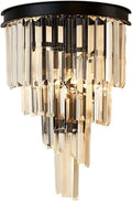 European Wall Light American Modern Crystal Glass Wall Lamp - Home Bedroom Bathroom Wall Light Black Wrought Iron Metal Wall Sconce Luxury Living Room Wall Light E14,Wall Light