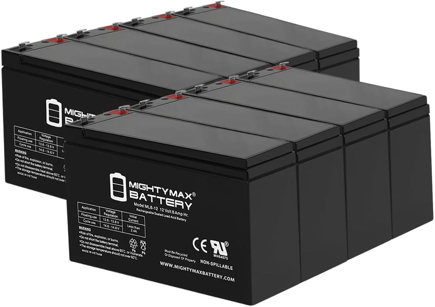 Mighty Max Battery ML8-12 - 12 Volt 8 AH SLA Battery - Pack of 8