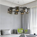 Matte Black Glass Led Chandelier for Dining Living Room Bedroom Kitchen Office G9 Lighting Fixture Wrought Iron Pendant Lamp,Dining Light Fixtures