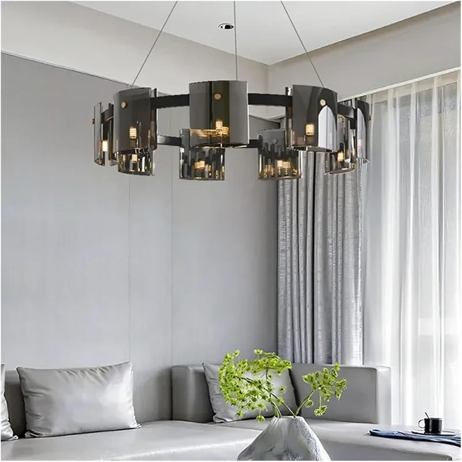 Matte Black Glass Led Chandelier for Dining Living Room Bedroom Kitchen Office G9 Lighting Fixture Wrought Iron Pendant Lamp,Dining Light Fixtures