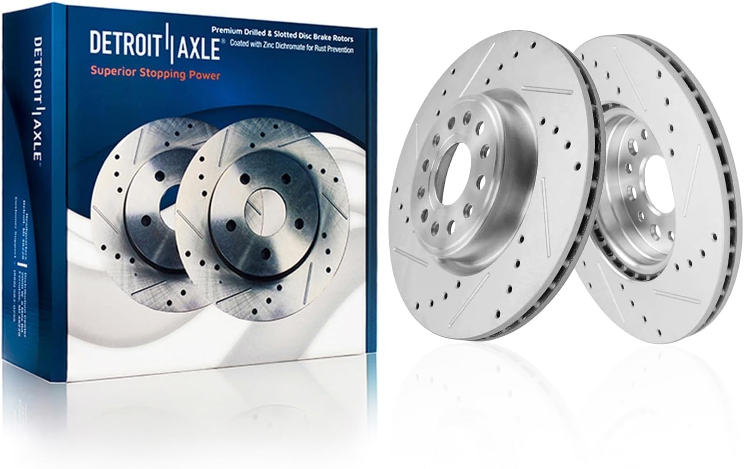 Detroit Axle - Brake Kit for 2019-2025 Ram 1500 Drilled and Slotted Disc Brake Rotors Ceramic Brakes Pads with Hardware 2020 2021 2022 2023 2024 Replacement