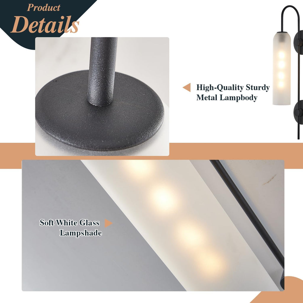 BOKT Black Wall Lights Plug in for Bedroom, Frosted Milky White Glass Wall Sconce Decor, Large Modern Wall Sconces for Living Room