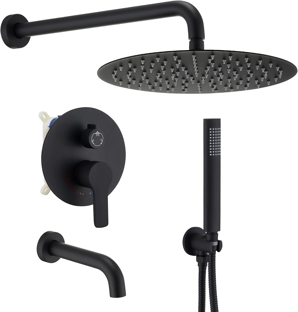 Shower System with Tub, Bathroom Shower Faucet with tub (10 Inch, Matte Black)