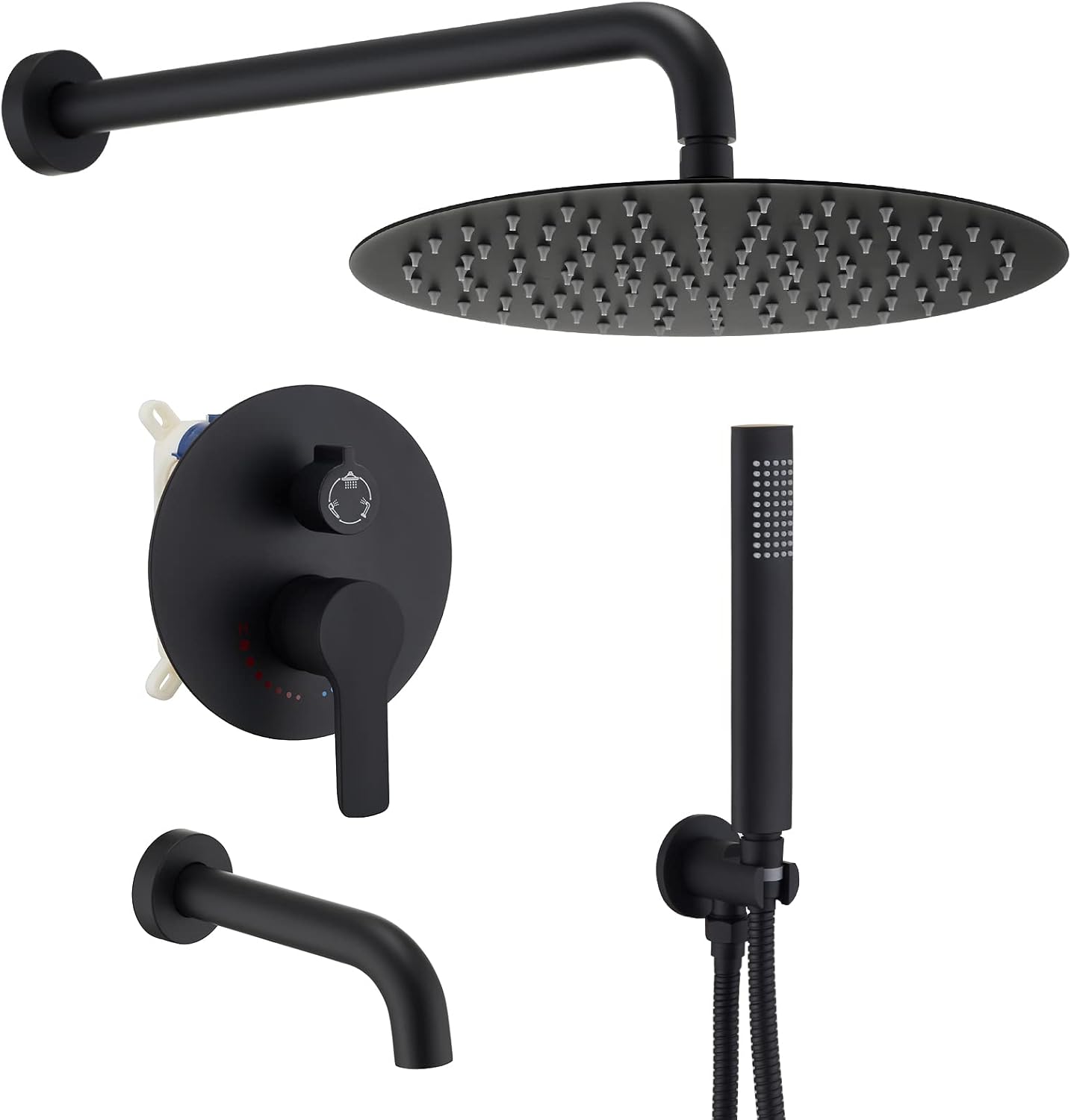 Shower System with Tub, Bathroom Shower Faucet with tub (10 Inch, Matte Black)