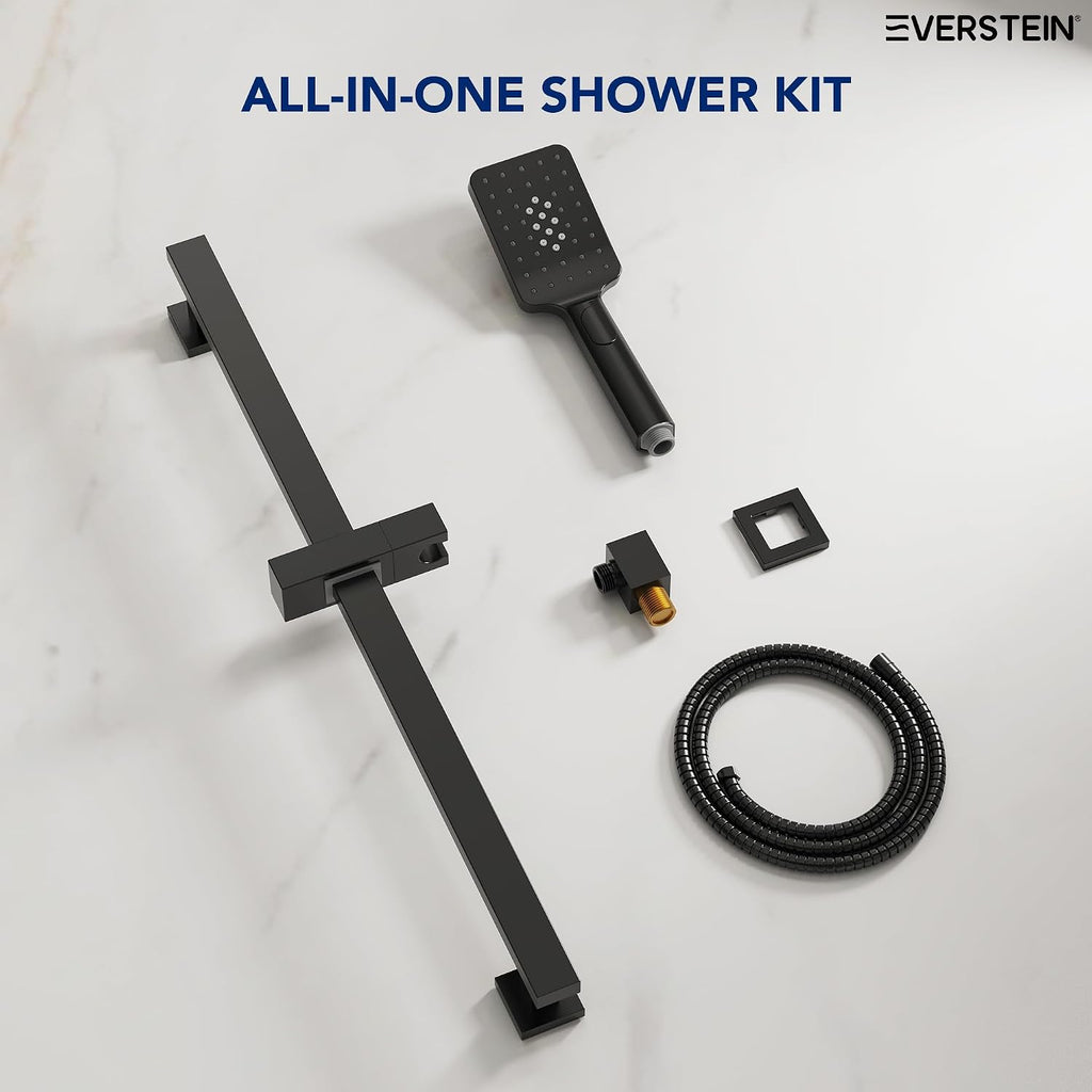 EVESTEIN Adjustable Hand Held Shower with Slide Bar, 3-Function Handshower Head with Hose, Matte Black