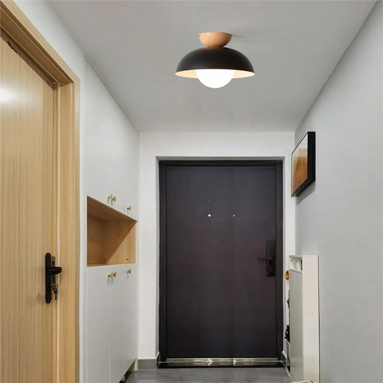Minimalist Bowl Ceiling Light Modern Wrought Iron Ceiling Lamp Close to Ceiling Light Fixtures for Cloakroom Kitchen Aisle Hallway Bedroom Entryway Staircase(Black)