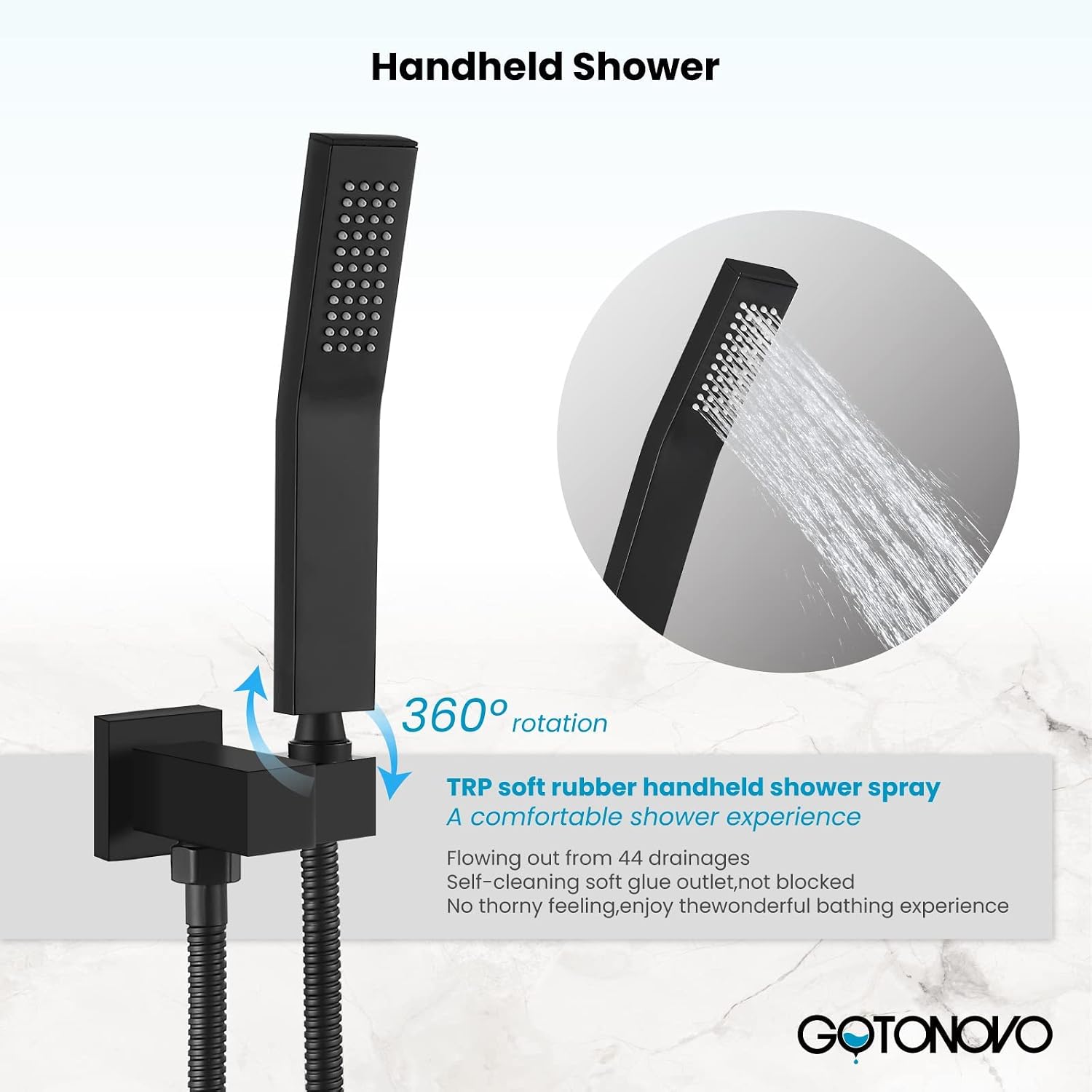 gotonovo Rain Shower Faucet System Set Rainfall Shower Head with Handheld Sprayer Waterfall Tub Spout Wall Mounted Mixer Combo Rough-in Valve and Trim Included 8 Inch Showerhead Matte Black