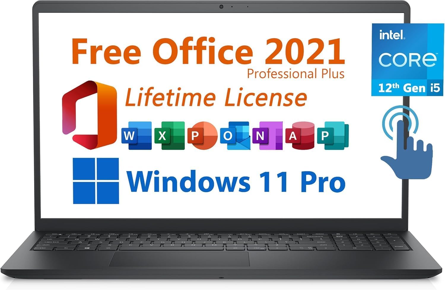 Dell Inspiron 15 15.6' FHD Touchscreen Business Laptop,Intel 10-Core i5-1334U,16G,512GB SSD,with Lifetime Microsoft Office Intel UHD Graphics, Win 11 Pro Black