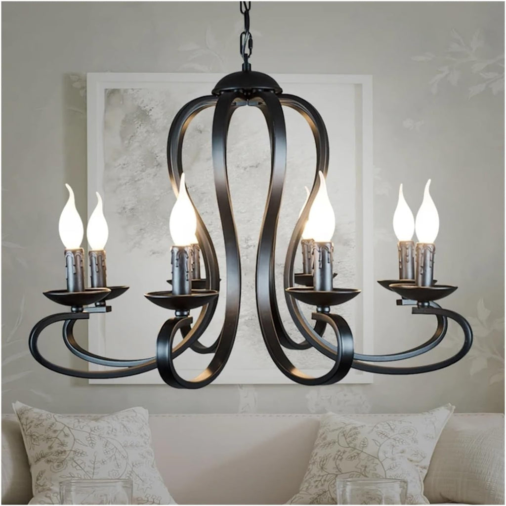 Modern Modern Candle Chandelier Light Fixture Black Wrought Iron Home Lighting,Chandelier LED Ceiling Light
