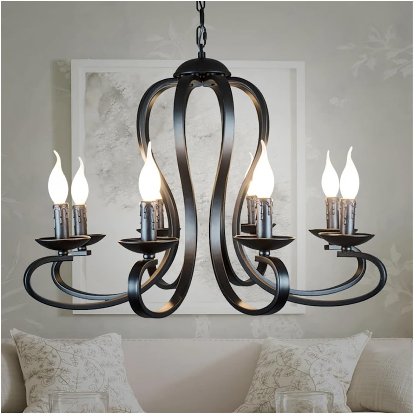 Modern Modern Candle Chandelier Light Fixture Black Wrought Iron Home Lighting,Chandelier LED Ceiling Light