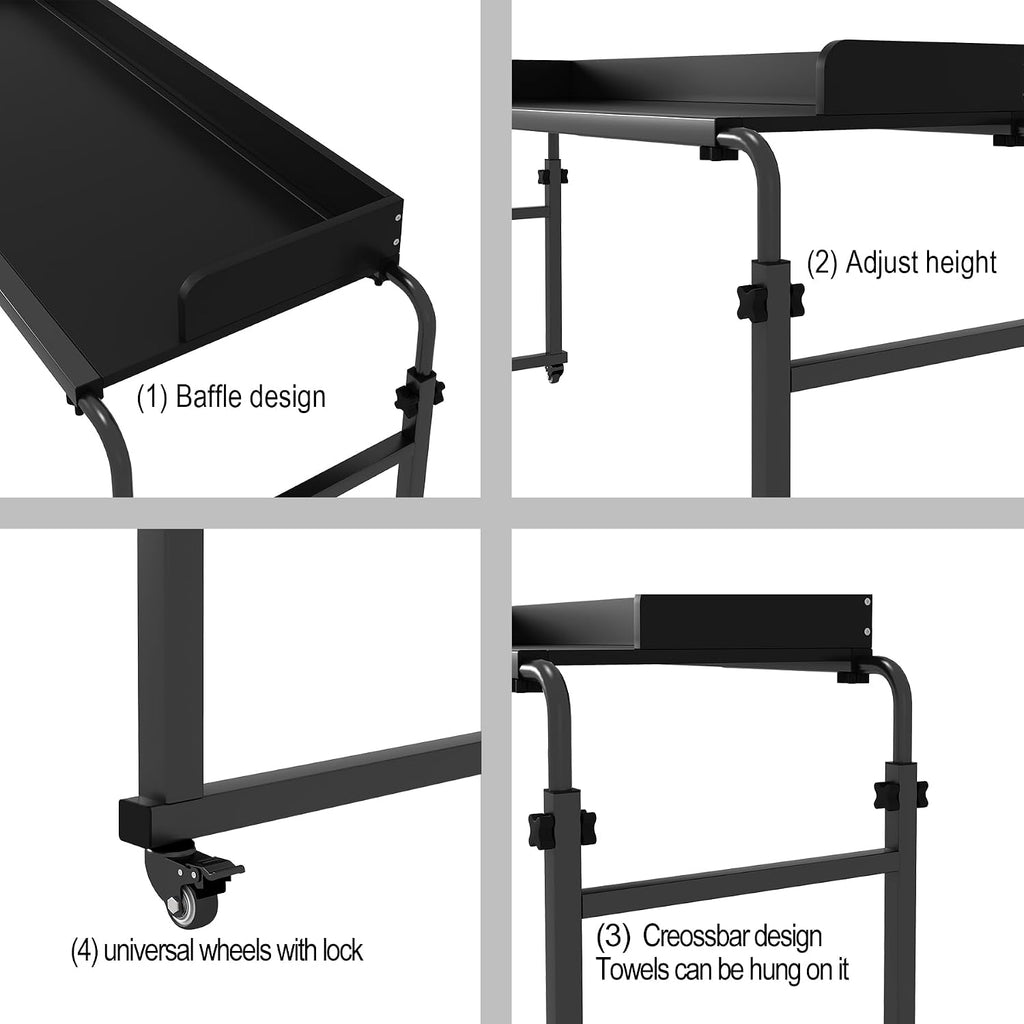 LINGMI Kids and Adult Desk, Overbed Table with Wheels, Bed Desk Recliner Table Adjustable Height Laptop Table, Queen King Size Over The Bed Table with Metal Leg(Black)