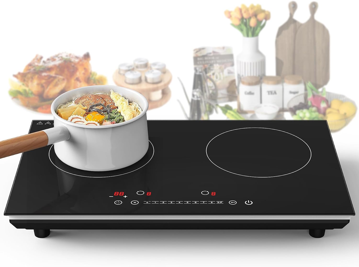 VBGK Double Induction Cooktop and Single Electric Stove Top Burner, 110V Electric Burner with 9 Heating Level,LCD Touch Screen,Child Safety Lock & Timer