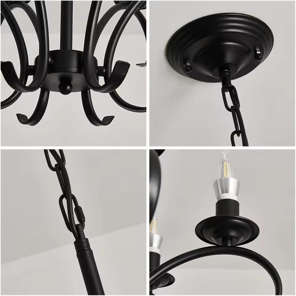 Vintage Wrought Iron LED Chandelier Candle Light Black Metal Lighting Fixture for Living Room Foyer Hanging Pendant Lamp,Dining Light Fixtures