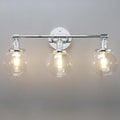 Phansthy 3-Light Wall Sconces Antique Brass Vanity Light, Industrial Wall Lamps with On Off Switch and Clear Glass Lampshade, Vintage Wall Lighting for Bathroom Living Room (Chrome, Globe Shade)