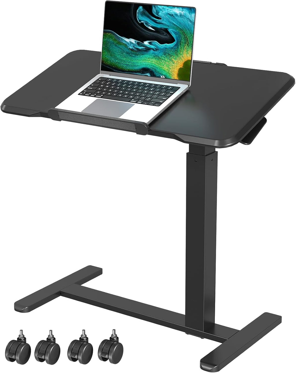 Gibbon Mounts 32inch Rolling Laptop Desk, Mobile Standing Desk Height Adjustable, 180° Tiltable Overbed Bedside Table, Portable Computer Desk with Lockable Wheels, Foldable Laptop Cart, Black