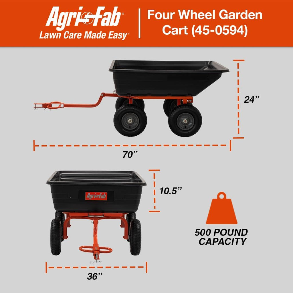 Agri-Fab 45-0594 4-Wheel Poly Convertible Pull/Tow Garden Dump Cart 1,200lb Tow Capacity Black