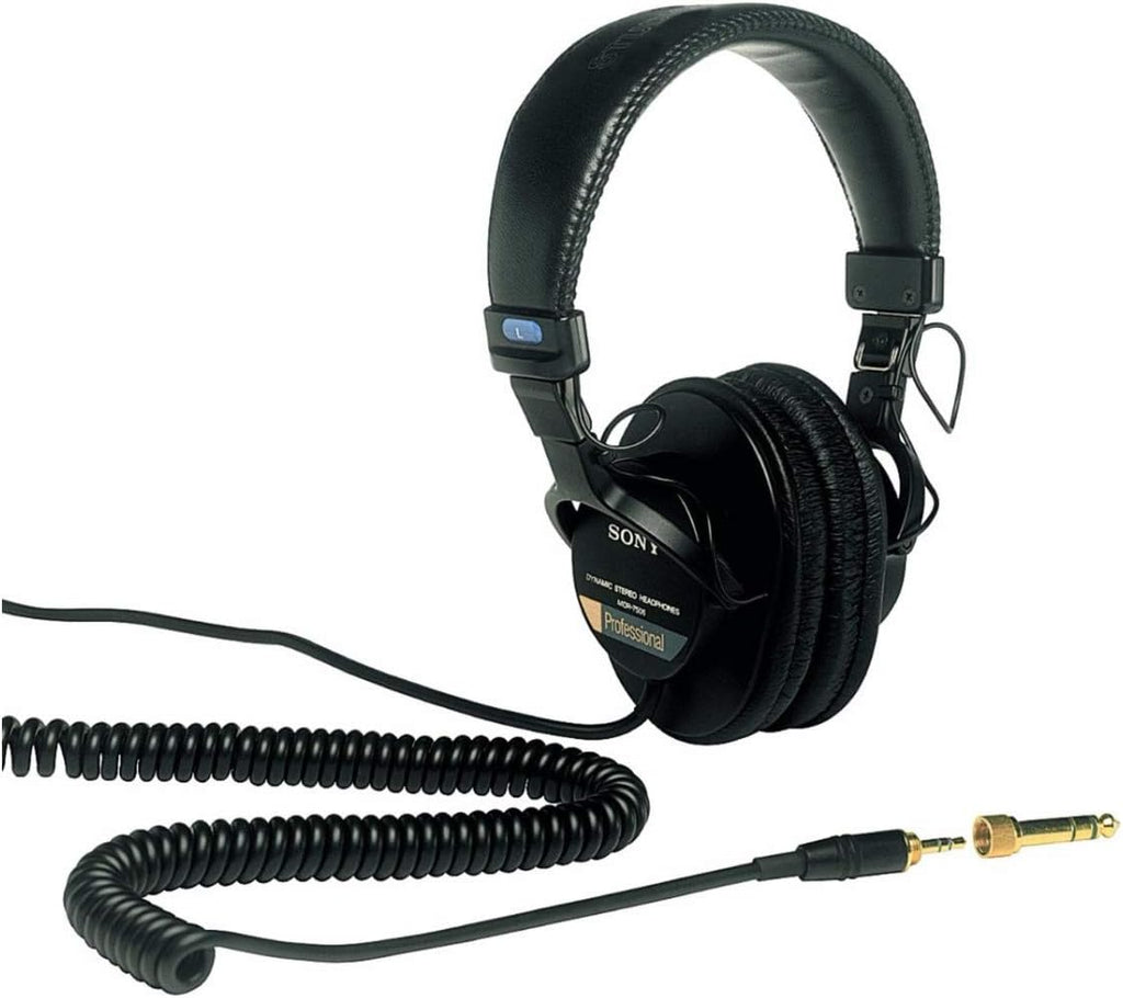 Sony MDR7506 Professional Closed Ear Headphones Bundle with FocusProAudio Compact 4-Channel Stereo Headphone Amplifier with DC 12V Power Adapter and Hard-Shell Case Bundle (3 Items)