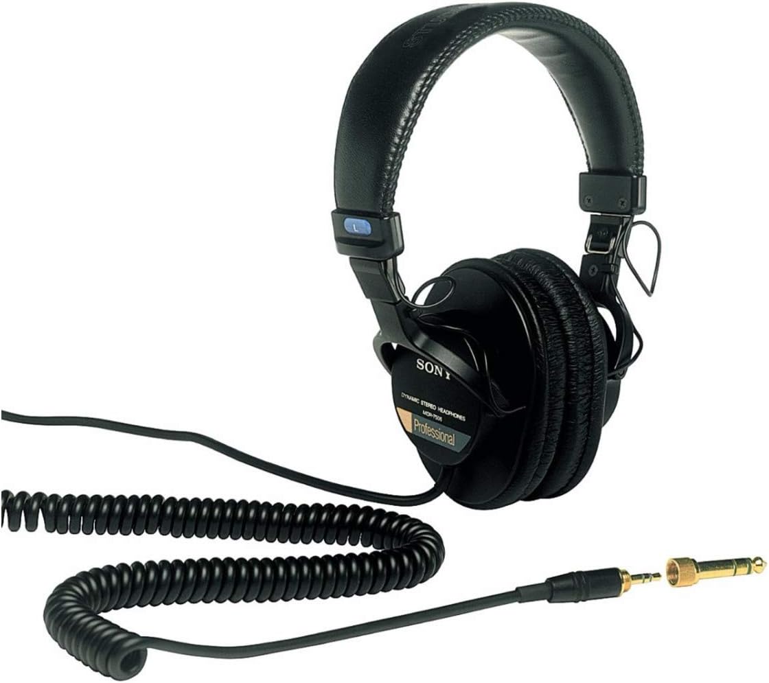 Sony MDR7506 Professional Closed Ear Headphones Bundle with FocusProAudio Compact 4-Channel Stereo Headphone Amplifier with DC 12V Power Adapter and Hard-Shell Case Bundle (3 Items)
