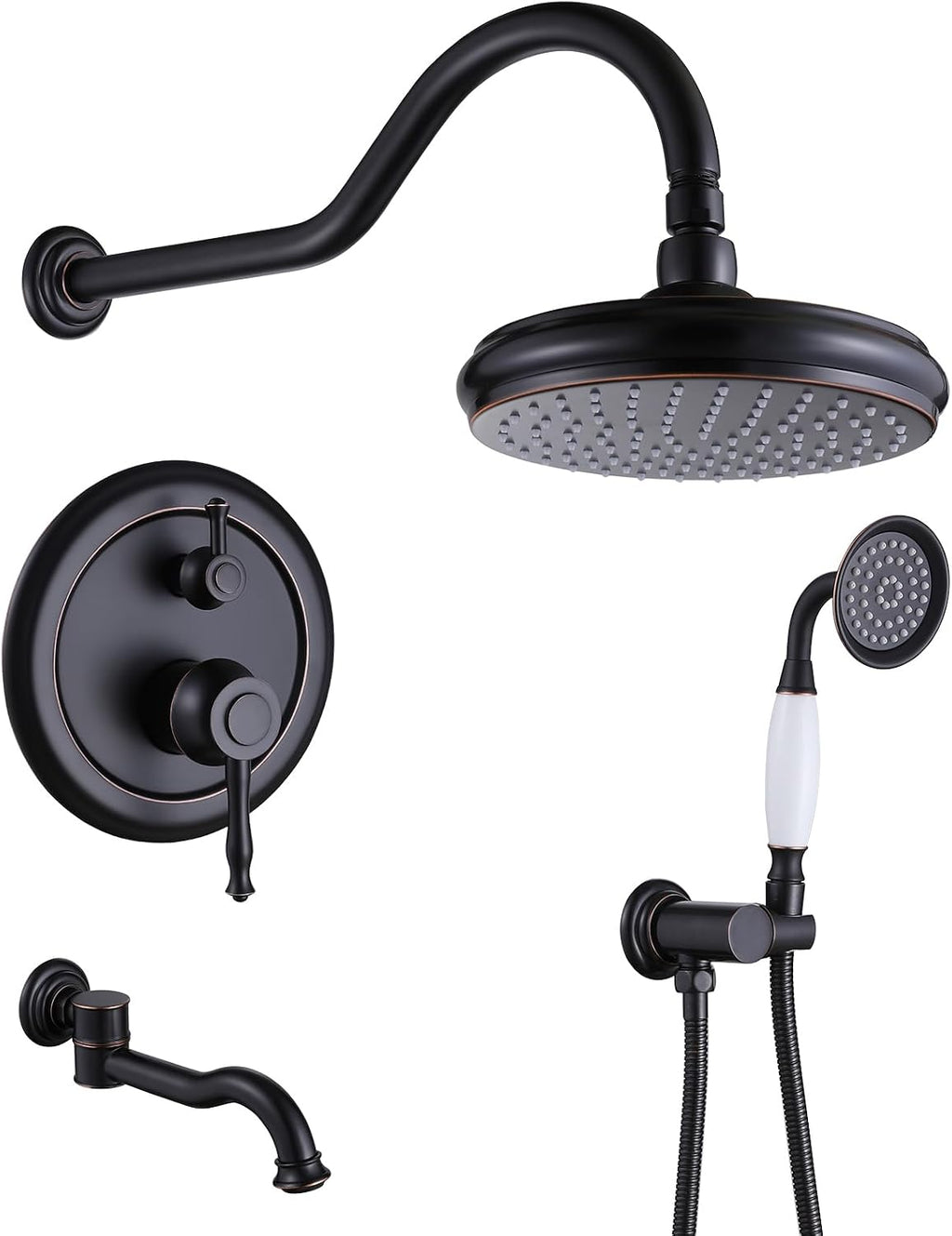 Rainfall Shower System with Handheld Sprayer,Oil Rubbed Bronze Antique Shower Faucet Sets,Shower Fixture Combo with Brass Pressure Balance Valve,Complete Shower Kit with Foldable Tub Spout