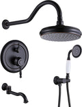 Rainfall Shower System with Handheld Sprayer,Oil Rubbed Bronze Antique Shower Faucet Sets,Shower Fixture Combo with Brass Pressure Balance Valve,Complete Shower Kit with Foldable Tub Spout
