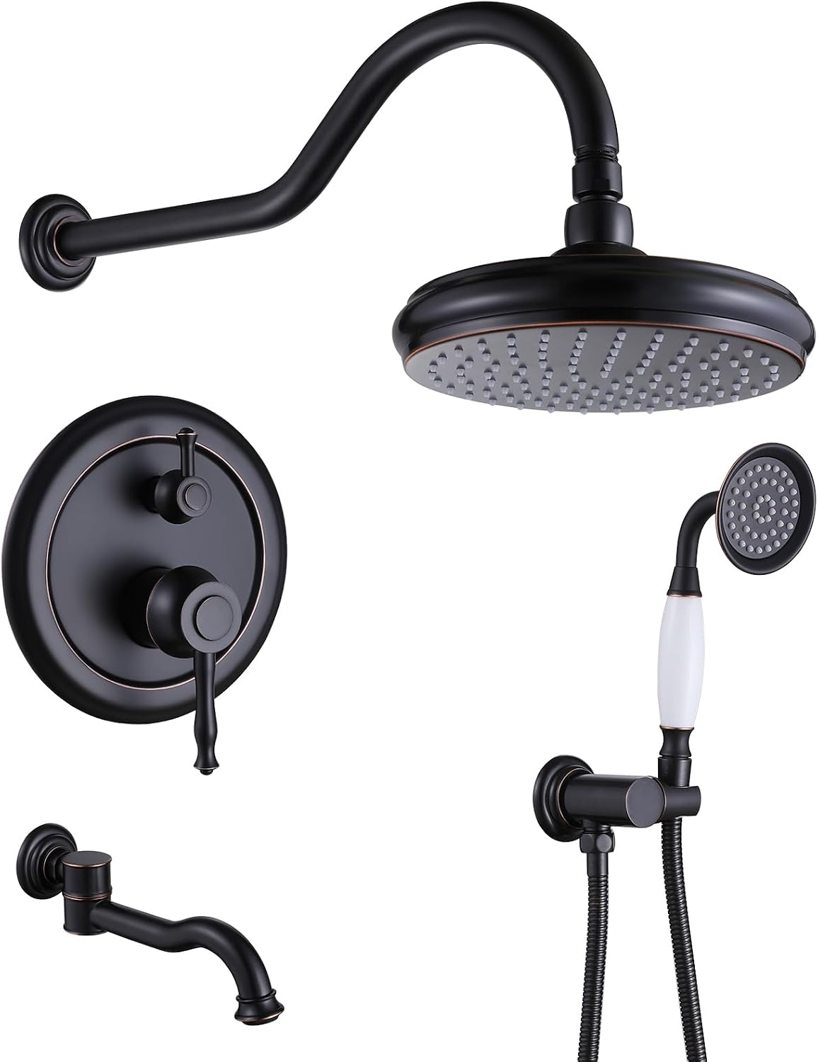 Rainfall Shower System with Handheld Sprayer,Oil Rubbed Bronze Antique Shower Faucet Sets,Shower Fixture Combo with Brass Pressure Balance Valve,Complete Shower Kit with Foldable Tub Spout