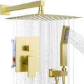 Shower System Shower Faucet Set, STARBATH 10' Wall Mount Rain Shower Head and Handheld Spray for Two Person, Rainfall Shower System with Diverter Valve and Trim Kit Complete,Brushed Gold