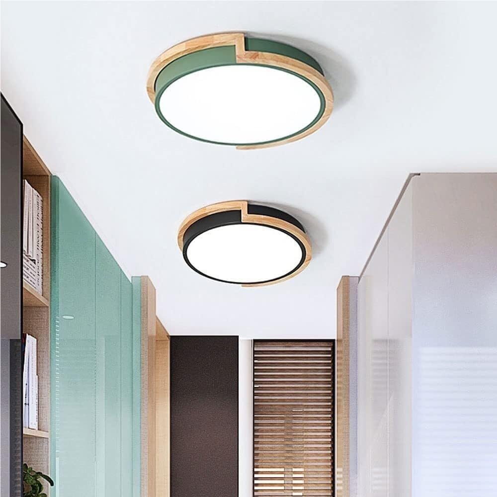 Modern Flush Mount Ceiling Light White Round Wrought Iron & Wood Acrylic Lamp Ultra-Thin Surface Mount Fixture for Living Room Bedroom Hallway(Black,50cm)