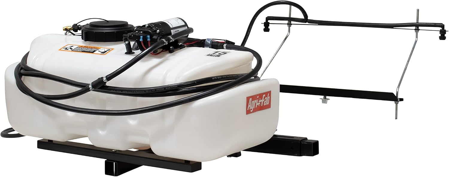 Agri-Fab 45-0628 Zero Turn Riding Lawn Mower Sprayer with Boom and Spray Wand 15 - Gallon Capacity Tank, 2.2 GPM, 100 PSI Sprayer Pump, Universal Design fits Many Zero Turn Brands