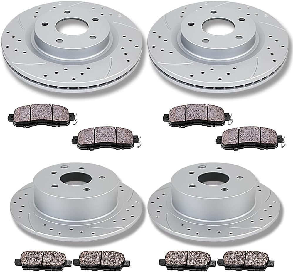 Acinoparts Front(11.65' inch) and Rear(11.46' inch) Brake Kits Drilled and Slotted Brake Rotors Ceramic Brake Pads Fit for Nissan Altima 2013-2023