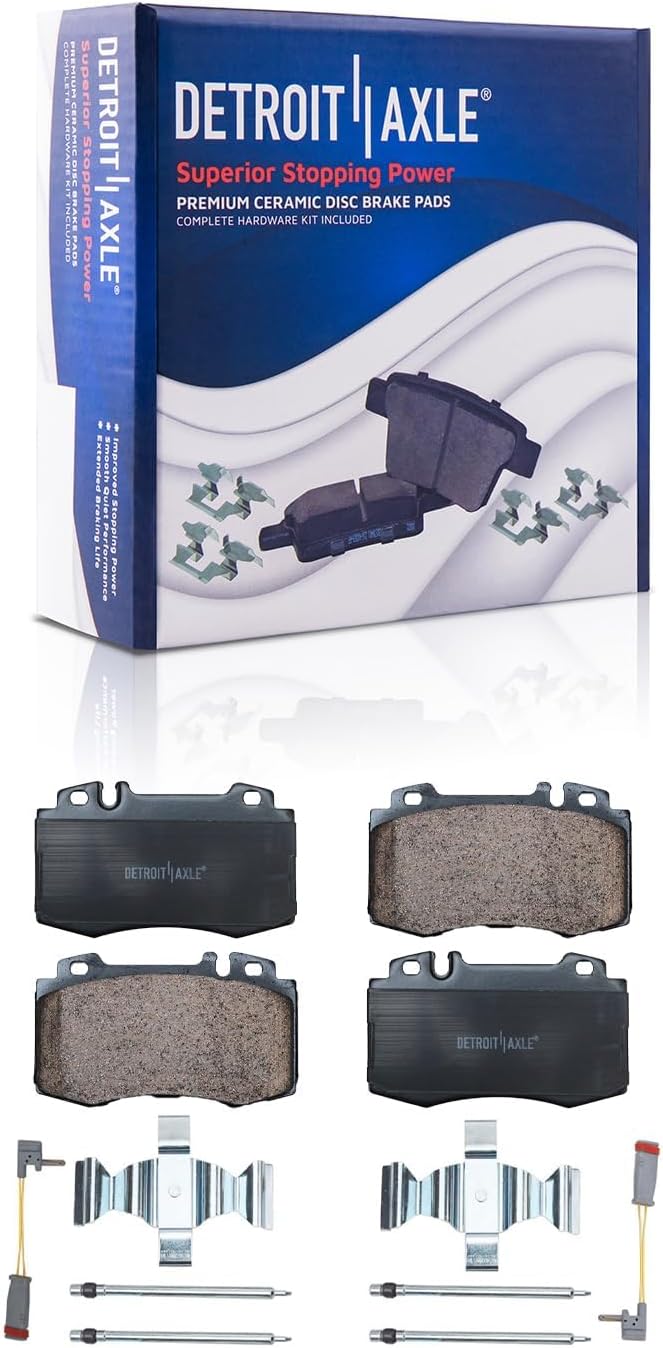 Detroit Axle - 8pc Brake Kit for 2003-2006 Mercedes-Benz E500, Drilled and Slotted Disc Brake Rotors Ceramic Brakes Pads 2004 2005 Replacement: 12.28' inch Front and 11.81' inch Rear Rotor