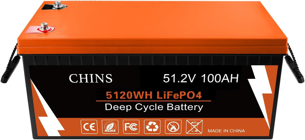 CHINS 48V 100AH Lithium Battery for Golf Cart with 48V 18A Charger, Monitor, Built-in Bluetooth 200A BMS, 48V Golf Cart Battery with 10.24kW Output, 1000A Peak Current