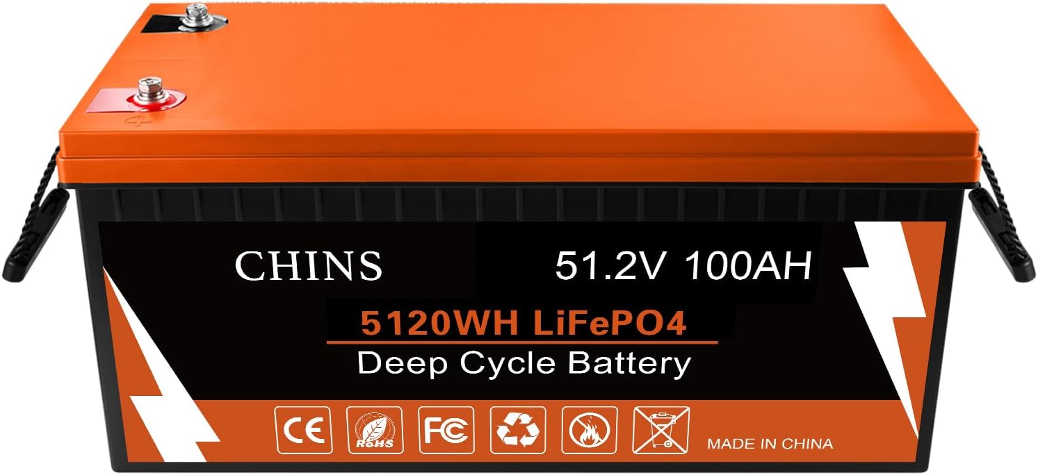 CHINS 48V 100AH Lithium Battery for Golf Cart with 48V 18A Charger, Monitor, Built-in Bluetooth 200A BMS, 48V Golf Cart Battery with 10.24kW Output, 1000A Peak Current