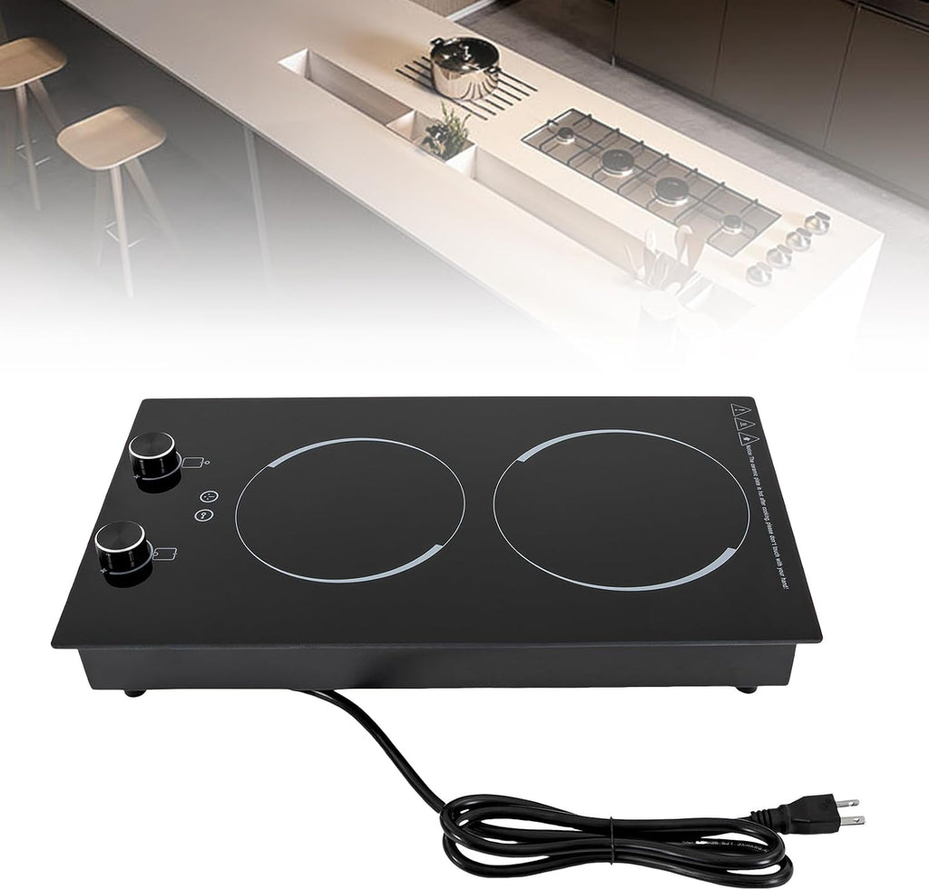Induction Cooker 2-Head 2100W Touch-Control 9 Power Gears Electric Cooktop Adjustable Temperature & Timer Setting Countertop & Built-In Ceramic Cooker For Kitchens