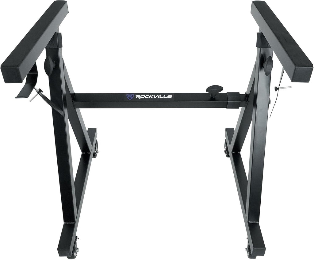 Rockville Z40W Bundle: Z-Style Pro Keyboard Stand with Lockable Wheels and Travel Bag, ZLS Laptop Stand Attachment with 12-in x 9.5-in Steel Tray, Adjustable Height & Tilt, 2-items