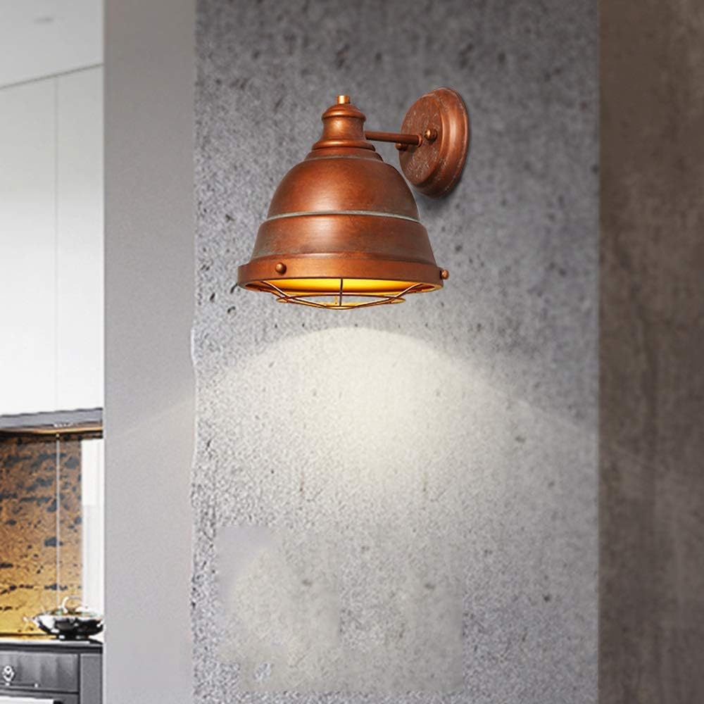 Vintage Industrial Wrought Iron Wall Lamp - Retro Black Wall-Mounted Lantern for Bedroom, Living Room, Bathroom, and Hallway(Red Copper)