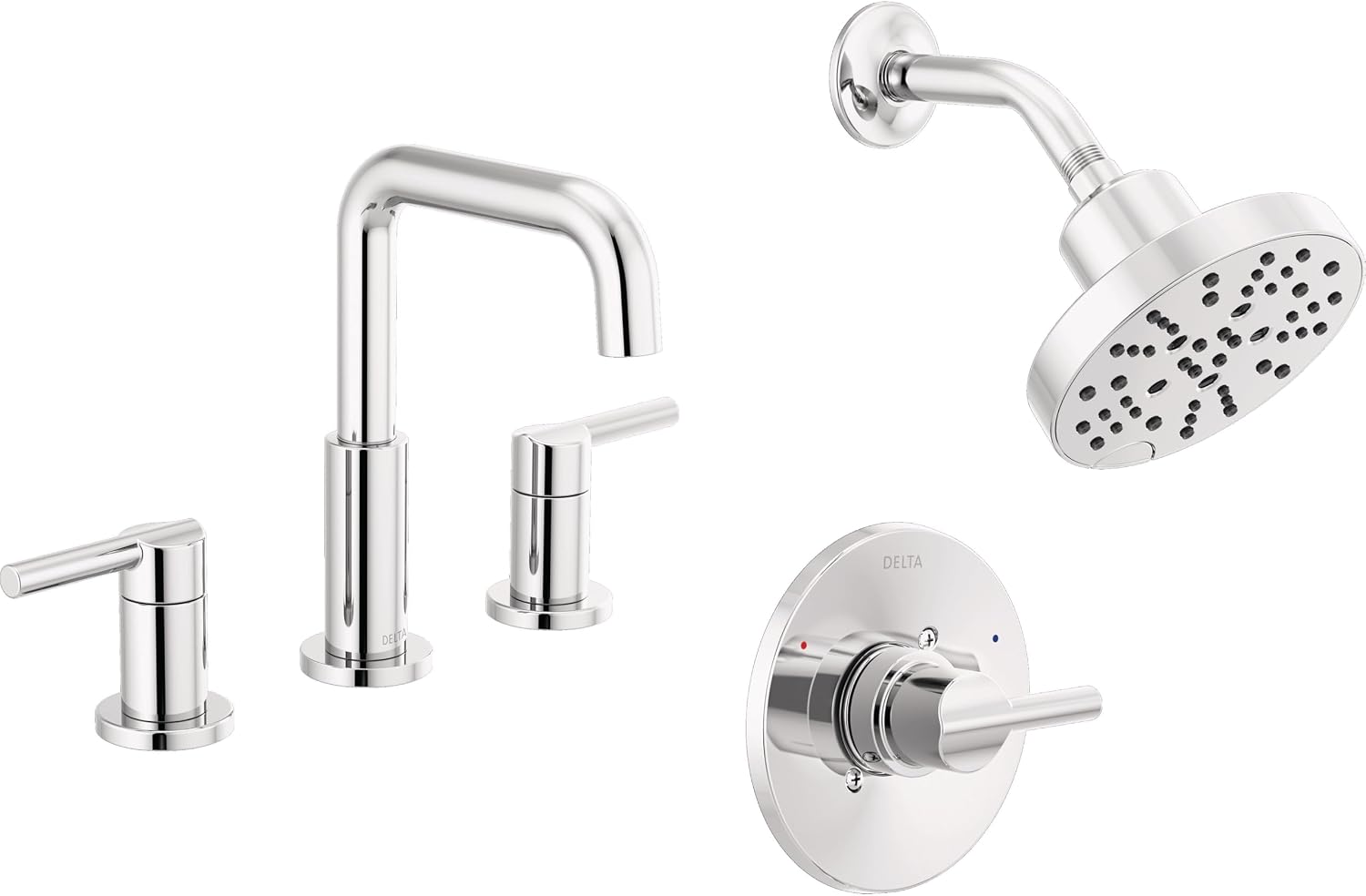 Delta Faucet Nicoli 14 Series Single-Handle Shower Faucet Trim Kit with 5-Spray H2Okinetic Shower Head and Widespread Bathroom Faucet in Chrome (Shower Valve Included)