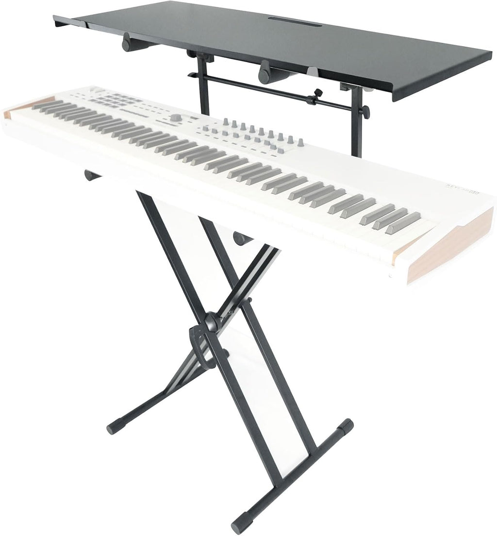 Rockville RKS42X Bundle: 2-Tier X-Stand Keyboard/DJ Stand with Quick Release Mechanism, Z-SHELF Universal Shelf for Z-Stand with Second-Tier, 2-Items