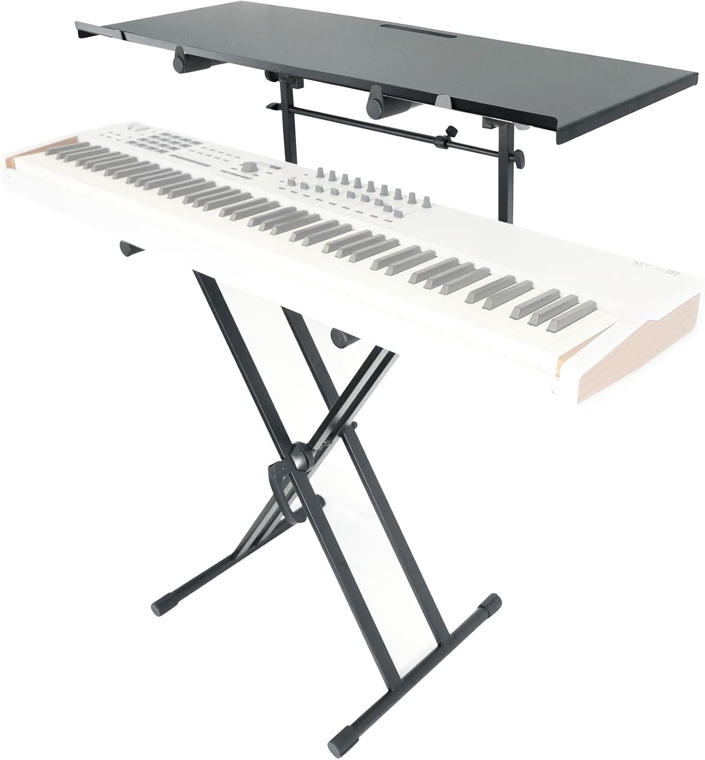 Rockville RKS42X Bundle: 2-Tier X-Stand Keyboard/DJ Stand with Quick Release Mechanism, Z-SHELF Universal Shelf for Z-Stand with Second-Tier, 2-Items