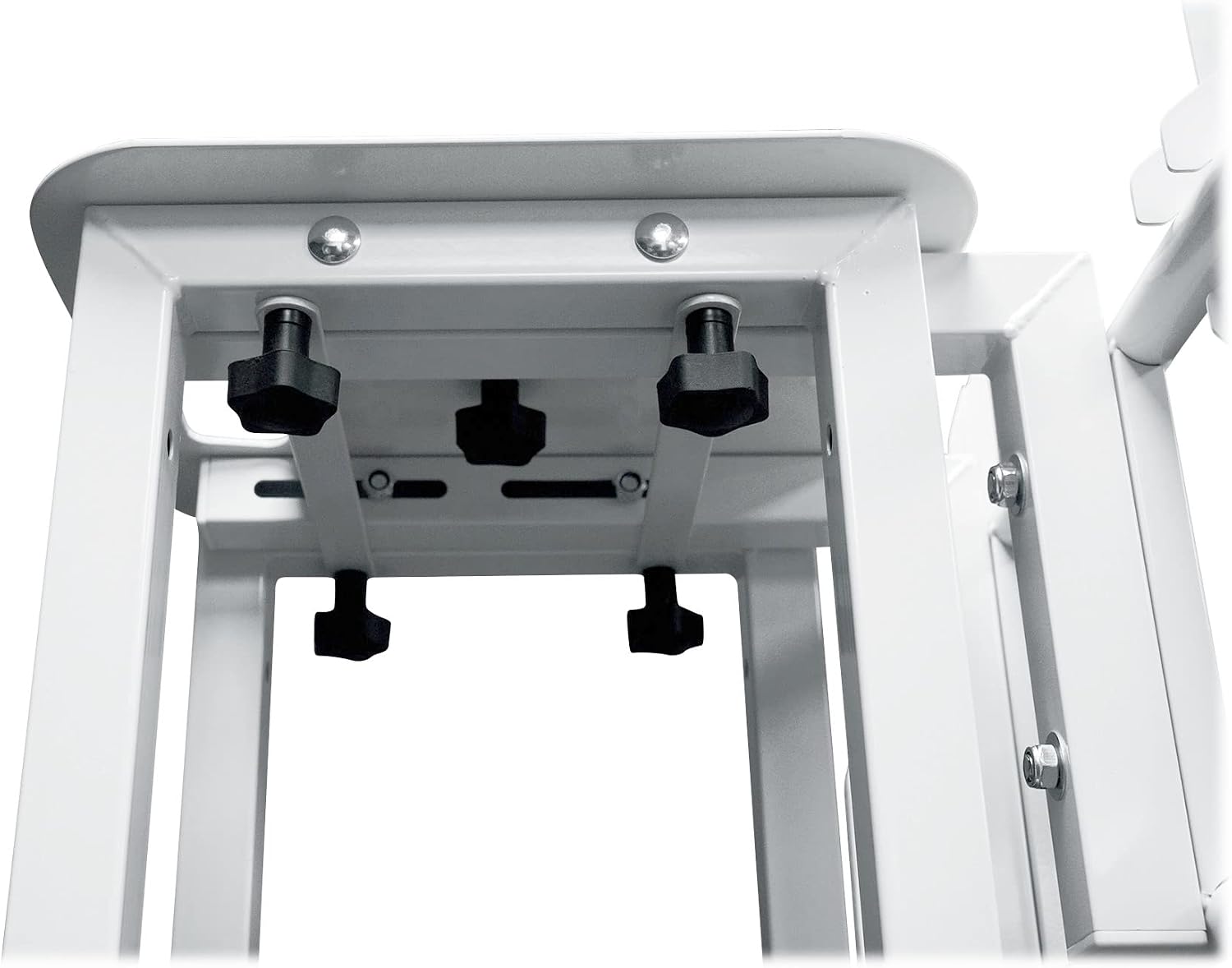 Rockville RTP33-TV Pro White Totem Stand 220 lbs DJ Speaker/Lighting/TV Mount, Detachable TV Mount, Adjustable 39-69 inch Height, Black/White Scrims, for DJs and Event Planners