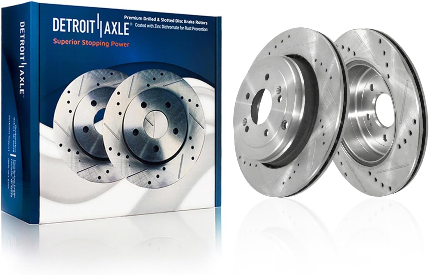 Detroit Axle - Rear Brake Kit for 2010 2011 2012 2013 2014 2015 2016 Hyundai Genesis Coupe, Drilled and Slotted Disc Brake Rotors Ceramic Brakes Pads with Hardware Replacement: 12.99' inch Rotor