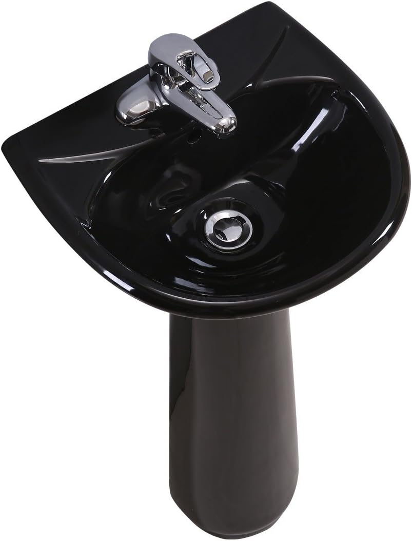 Renovators Supply Manufacturing Ondine 16' W x 34' H x 14.5' Proj. Glossy Black Pedestal Sink, Vitreous China, with Overflow and 4 in. Centerset Faucet Holes