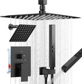 Shower Faucet Sets Matte Black Shower System,Bostingner Five Function Diverter Shower Faucets with 2 in 1 Handheld,10'' Ceiling Mount and 6'' Wall Mount Shower Head Rainfall Shower Set with Valve