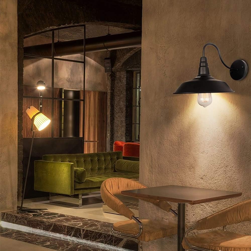 Wall Light Wall Lighting Loft Retro Industrial Wind Pot Cover Wall Lamp Black Gooseneck Retro Wall Lighting Fixtures Wall Sconces Simple Wrought Iron Wall Light for Aisle C,Noir