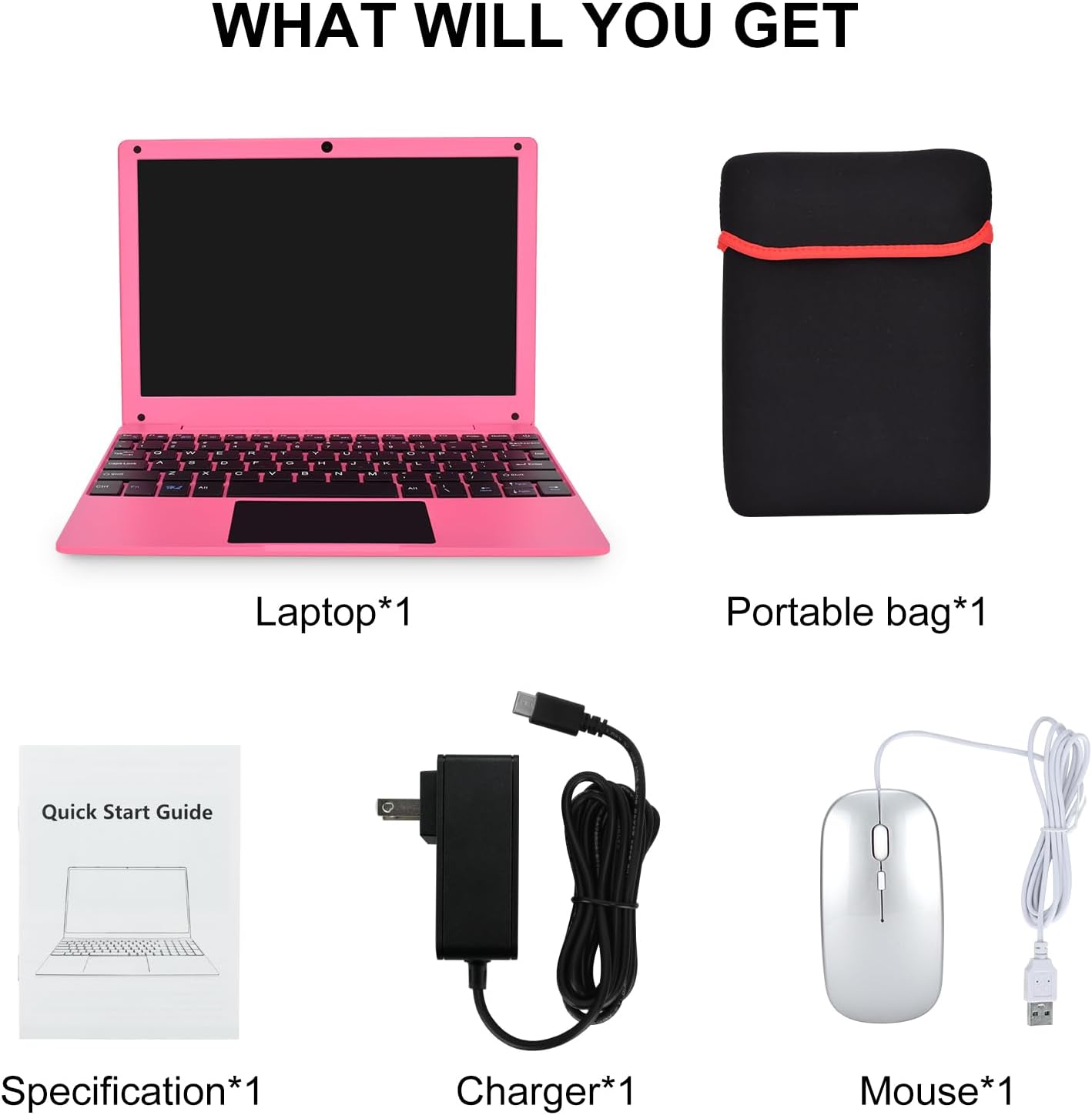 Portable Mini Education Laptop Computer with Celeron N4000 CPU 8GB RAM 256GB SSD HD IPS Screen, Laptop Computer for Learning, Office Work (Red)