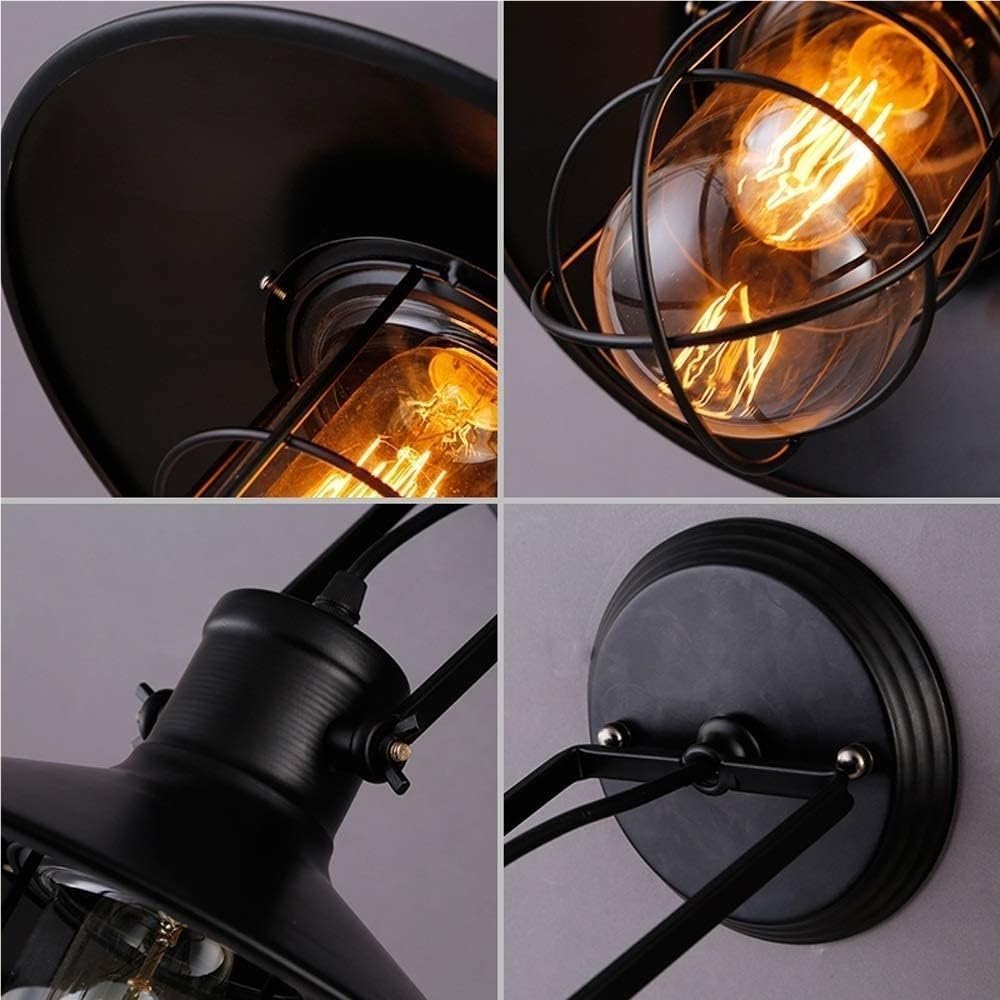 Black Wrought Iron Wall Sconce Retro Farmhouse Barn Wall Light Adjustable Angle Metal Wall Lamp E27 Edison Fixture for Loft Bar Wine Cellar Porch Aisle Decoration